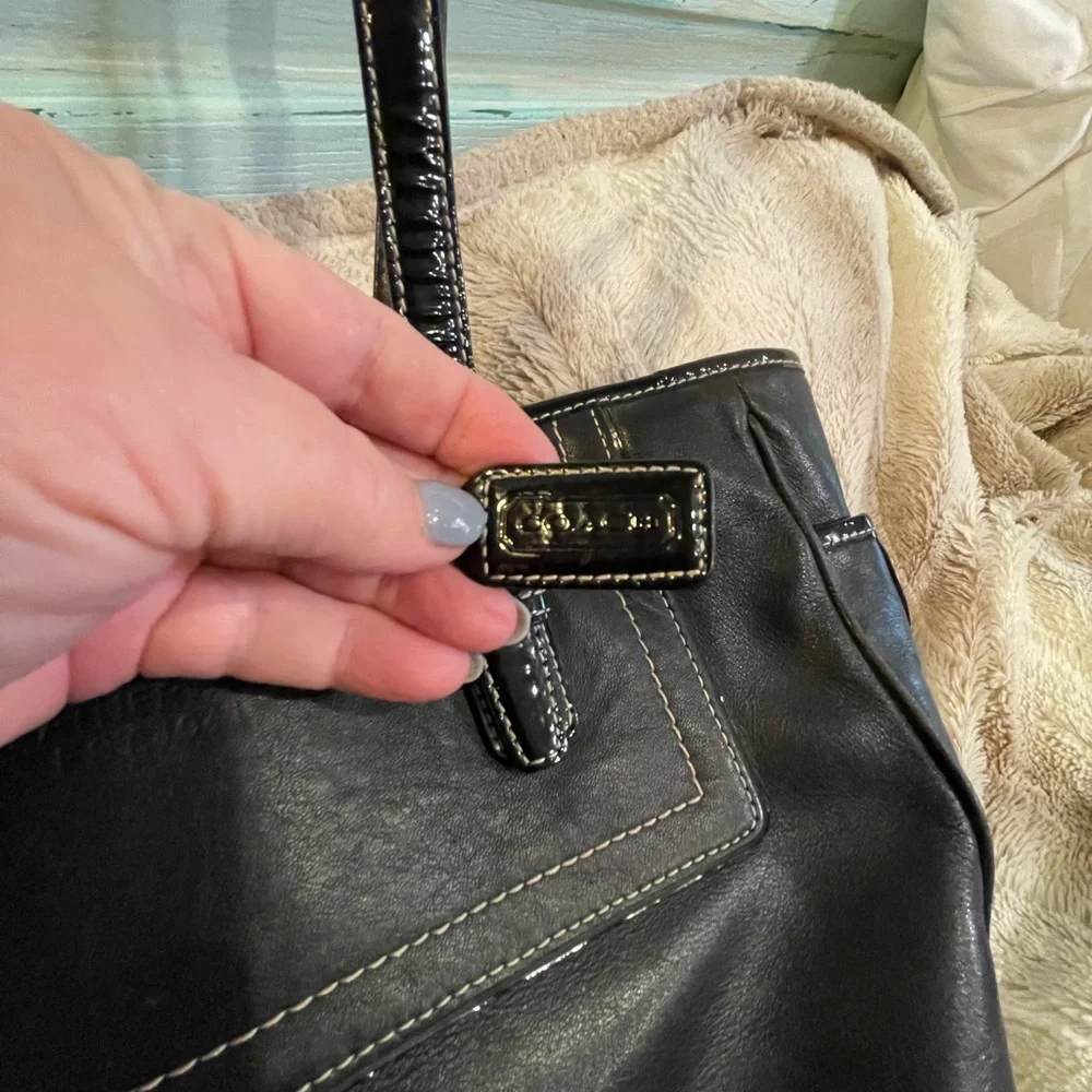VINTAGE COACH BLACK LEATHER, SATCHEL HOBO SHOULDER BAG - Picture 3 of 16